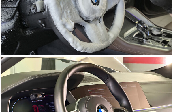 чистка рулевого колеса BMW X6 G06 M50d xDrive в процессе детейлинга